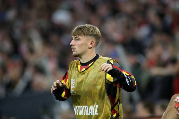 Germany vs. Serbia, Soccer, Men s, 2026–2027 Season, International Match, Nations League, Matchday 3, League A, Group 2, Allianz Arena; Lennart Karl with the German team, warming up in bibs