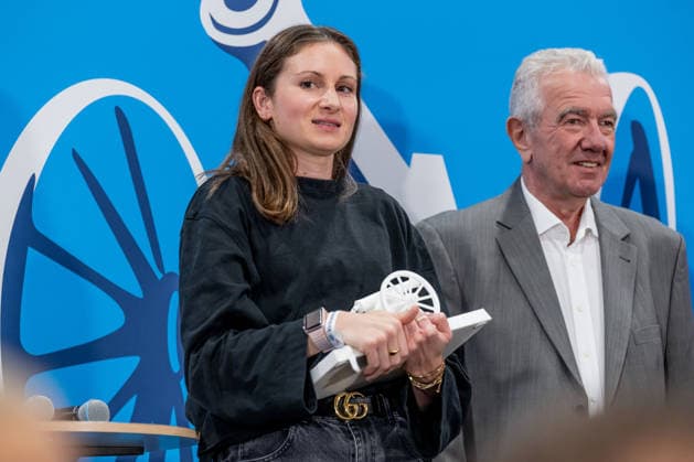 Larissa Krumrey, SV Lohausen, 81 goals in League 7, at the ceremony honoring the top goal scorers in German amateur soccer at the Volkswagen VW Media Lounge, with the theme Top Scorer Award for Everyone —GER, Germany vs. Serbia, soccer, UEFA Nations League, League A group stage, Matchday 3, 2026–2027 season, October 1, 2026. DFL and DFB regulations prohibit any use of photographs as image sequences and or quasi-video. Photo: HMB Media, Heike Feiner Copyright: HMBxMedia HeikexFeiner
