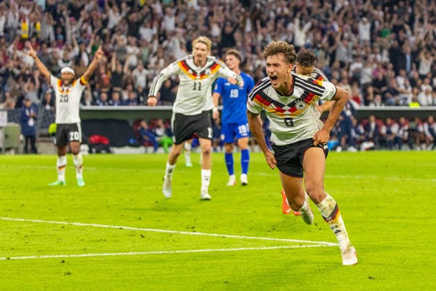 October 1, 2026 Germany vs. Serbia, Munich, October 1, 2026, Soccer, Nations League, 2026–2027 Season, Germany vs. Serbia, Tom Bischof (Germany), Celebrating Goal 1–0, Bischof