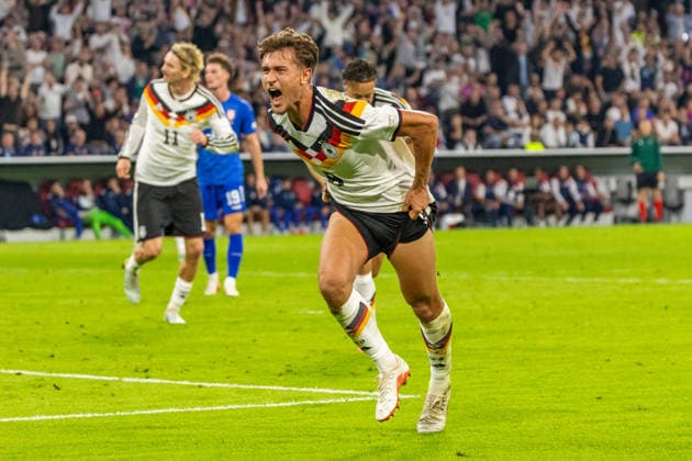 October 1, 2026 Germany vs. Serbia, Munich, October 1, 2026, Soccer, Nations League, 2026–2027 Season, Germany vs. Serbia, Tom Bischof (Germany), Celebrating Goal 1–0, Bischof