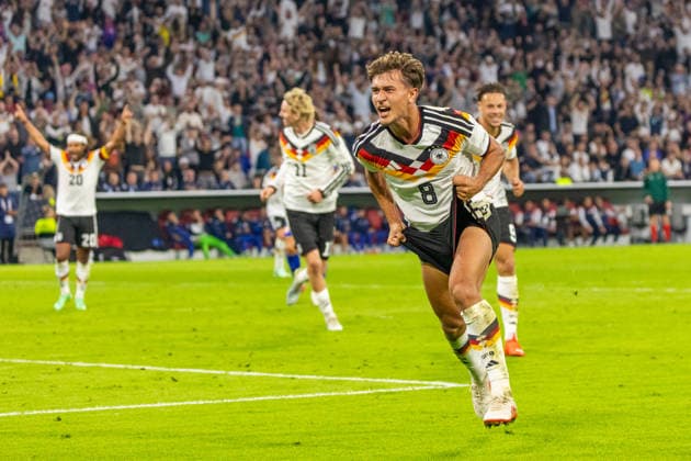 October 1, 2026 Germany vs. Serbia, Munich, October 1, 2026, Soccer, Nations League, 2026–2027 Season, Germany vs. Serbia, Tom Bischof (Germany), Celebrating Goal 1–0, Bischof