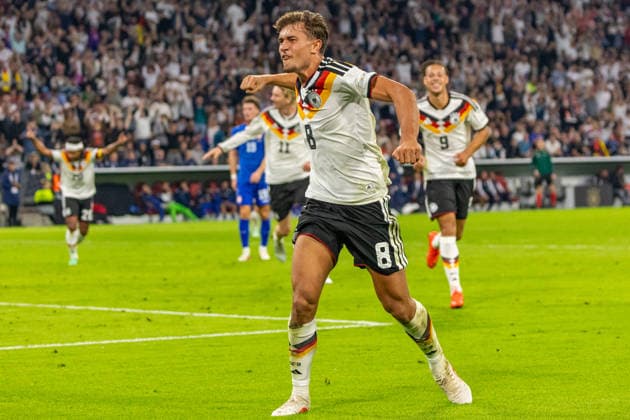 October 1, 2026 Germany vs. Serbia, Munich, October 1, 2026, Soccer, Nations League, 2026–2027 Season, Germany vs. Serbia, Tom Bischof (Germany), Celebrating Goal 1–0, Bischof