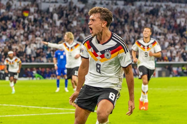 October 1, 2026 Germany vs. Serbia, Munich, October 1, 2026, Soccer, Nations League, 2026–2027 Season, Germany vs. Serbia, Tom Bischof (Germany), Celebrating Goal 1–0, Bischof