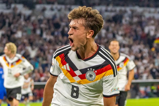 October 1, 2026 Germany vs. Serbia, Munich, October 1, 2026, Soccer, Nations League, 2026–2027 Season, Germany vs. Serbia, Tom Bischof (Germany), Celebrating Goal 1–0, Bischof