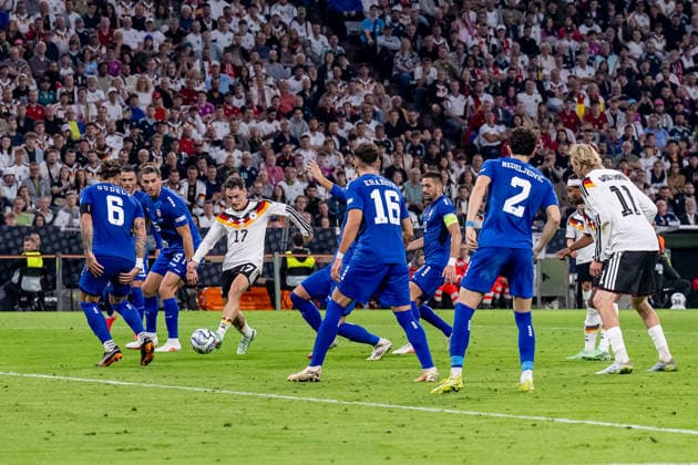 Florian Wirtz, Germany, 17, in the Serbian penalty area (GER), Germany vs. Serbia, soccer, UEFA Nations League, League A group stage, Matchday 3, 2026–2027 season, October 1, 2026 DFL DFB regulations prohibit any use of photographs as image sequences and or quasi-video. Photo: HMB Media, Heike Feiner Copyright: HMBxMedia HeikexFeiner