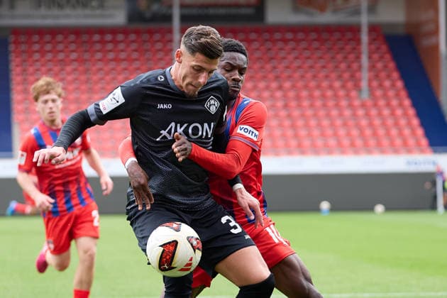 Head-to-head matchup between Ivan Franjc (FC Wuerzburger Kickers, 37) and Christian Conteh (1 FC Heidenheim, 10 GER), 1 FC Heidenheim 1846 e.V. vs. FC Würzburg Kickers, Soccer, Men’s Friendly Matches, 2026–2027 Season, October 2, 2026, GER, 1 FC Heidenheim 1846 e.V. vs. FC Würzburger Kickers, soccer, men’s friendly matches, 2026–2027 season, October 2, 2026, Heidenheim an der Brenz Copyright: xEibner-Pressefoto GeraldxOelze-dexStoppanyx EP_ODS