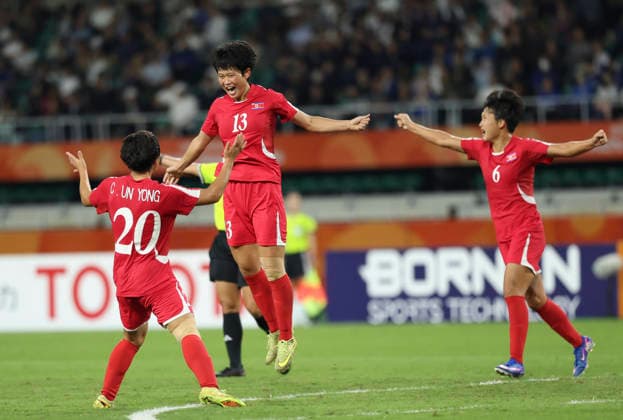 (261002) -- FUKUROI, Oct. 2, 2026 -- Jon Ryong Jong (C) of DPRK celebrates her goal during the women s final match of football between Japan and the Democratic People s Republic of Korea (DPRK) at 20th Asian Games Aichi-Nagoya 2026 in Fukuroi of Shizuoka Prefecture, Japan, Oct. 2, 2026. ) (SP)JAPAN-FUKUROI-ASIAN GAMES-FOOTBALL-WOMEN FINAL-PRK VS JPN JiaxHaocheng 