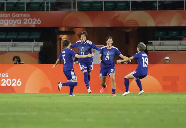(261002) -- FUKUROI, Oct. 2, 2026 -- Nishio Hanon (2nd R) of Japan celebrates her goal with teammates during the women s final match of football between Japan and the Democratic People s Republic of Korea (DPRK) at 20th Asian Games Aichi-Nagoya 2026 in Fukuroi of Shizuoka Prefecture, Japan, Oct. 2, 2026. ) (SP)JAPAN-FUKUROI-ASIAN GAMES-FOOTBALL-WOMEN FINAL-PRK VS JPN JiaxHaocheng 