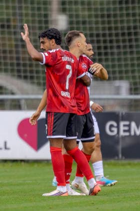 Nuremberg, Germany October 2, 2026 Friendly Match 2026–2027 1. FC Nuremberg vs. FC Ingolstadt 04 Pictured from left: Goal scorer Rayan Ghrieb (FCN) celebrates his goal to make it 2–0 with Julian Justvan (FCN) at Sportpark Valznerweiher, Bavaria Copyright: xFotostandx xSchäferx