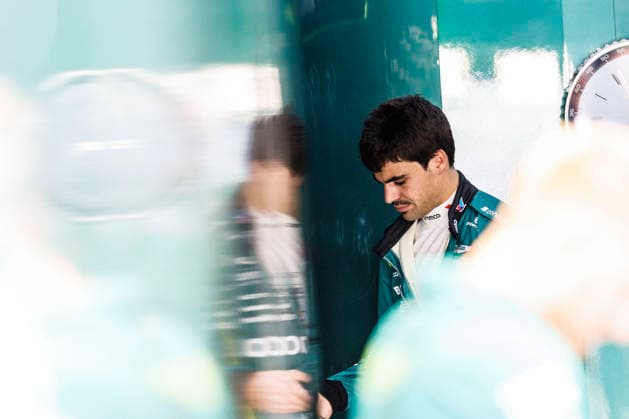 2nd October 2026; Sepang IC, Kuala Lumpur, Malaysia; Formula 1, Bahrain Grand Prix, Free Practice Day; Lance Stroll (18) of Canada and Aston Martin Aramco Formula One Team in the pits during free practice 2 at the Bahrain Grand Prix StephenxBlackberry
