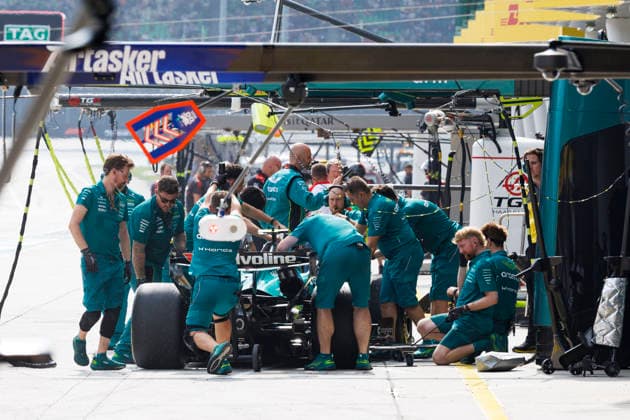 2nd October 2026; Sepang IC, Kuala Lumpur, Malaysia; Formula 1, Bahrain Grand Prix, Free Practice Day; Fernando Alonso (14) of Spain and Aston Martin Aramco Formula One Team in the pits during free practice 2 at the Bahrain Grand Prix StephenxBlackberry