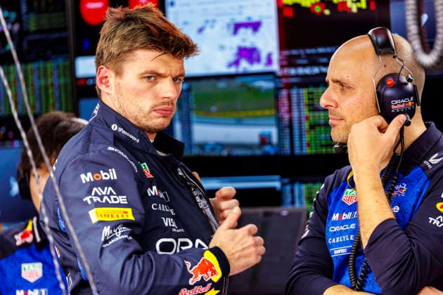 2nd October 2026; Sepang IC, Kuala Lumpur, Malaysia; Formula 1, Bahrain Grand Prix, Free Practice Day; Max Verstappen (3) of Netherlands and Oracle Red Bull Racing in the pits during free practice 2 at the Bahrain Grand Prix StephenxBlackberry