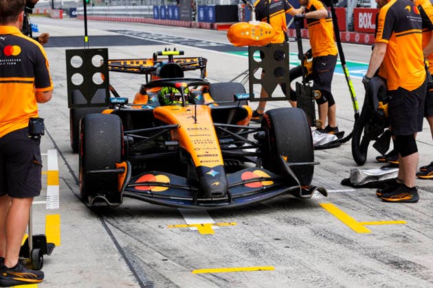 2nd October 2026; Sepang IC, Kuala Lumpur, Malaysia; Formula 1, Bahrain Grand Prix, Free Practice Day; Lando Norris (1) of Great Britain and McLaren Mastercard F1 Team in the pits during free practice 2 at the Bahrain Grand Prix StephenxBlackberry