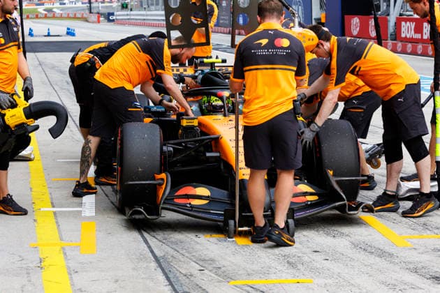 2nd October 2026; Sepang IC, Kuala Lumpur, Malaysia; Formula 1, Bahrain Grand Prix, Free Practice Day; Lando Norris (1) of Great Britain and McLaren Mastercard F1 Team in the pits during free practice 2 at the Bahrain Grand Prix StephenxBlackberry