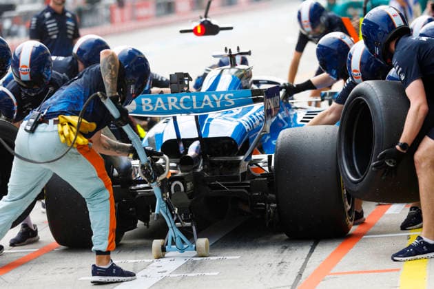 2nd October 2026; Sepang IC, Kuala Lumpur, Malaysia; Formula 1, Bahrain Grand Prix, Free Practice Day; Alexander Albon (23) of Thailand and Atlassian Williams F1 Team in the pits during free practice 2 at the Bahrain Grand Prix StephenxBlackberry