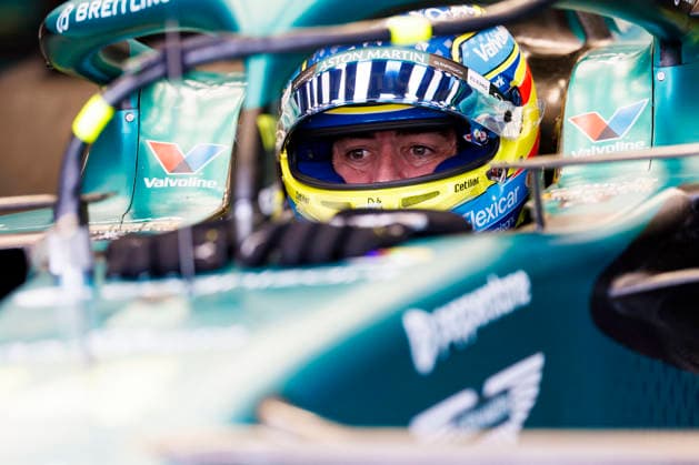 2nd October 2026; Sepang IC, Kuala Lumpur, Malaysia; Formula 1, Bahrain Grand Prix, Free Practice Day; Fernando Alonso (14) of Spain and Aston Martin Aramco Formula One Team in the pits during free practice 2 at the Bahrain Grand Prix StephenxBlackberry