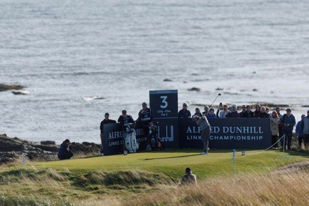 RECORD DATE NOT STATED 2nd October 2026; Kingsbarns Golf Links, St Andrews, Scotland; DP World Tour Golf, Alfred Dunhill Links Championship, Day 2; Tommy Fleetwood of England plays a shot from the tee on the third hole DavidxYoung