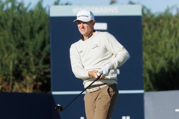 RECORD DATE NOT STATED 2nd October 2026; Kingsbarns Golf Links, St Andrews, Scotland; DP World Tour Golf, Alfred Dunhill Links Championship, Day 2; Justin Rose of England watches the flight of his shot from the tee on the fifth hole DavidxYoung