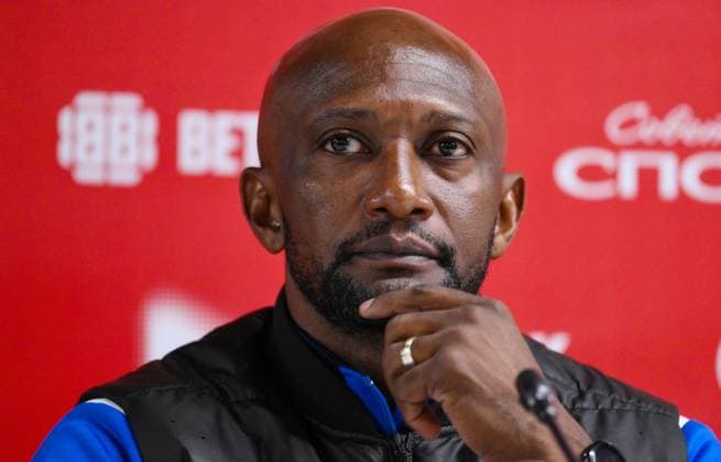 Russia Soccer Friendly Namibia Training 9256243 02.10.2026 Namibia s head coach Collin Benjamin attends a news conference on the eve of the friendly soccer match against Russia at Yekaterinburg Arena in Yekaterinburg, Russia. Grigory Sysoev Sputnik Yekaterinburg Russia  Copyright: xGrigoryxSysoevx