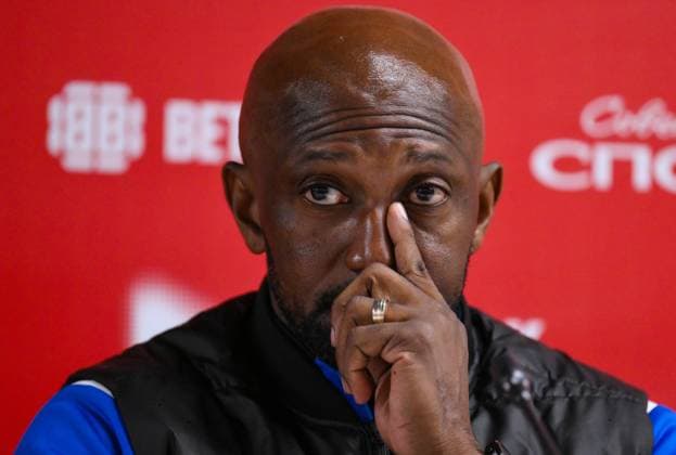 Russia Soccer Friendly Namibia Training 9256258 02.10.2026 Namibia s head coach Collin Benjamin attends a news conference on the eve of the friendly soccer match against Russia at Yekaterinburg Arena in Yekaterinburg, Russia. Grigory Sysoev Sputnik Yekaterinburg Russia  Copyright: xGrigoryxSysoevx