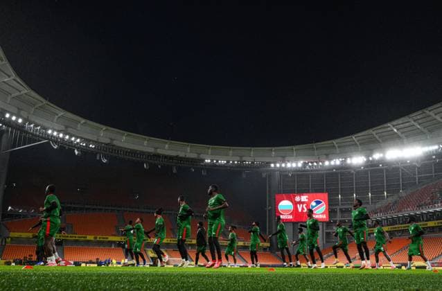 Russia Soccer Friendly Namibia Training 9256337 02.10.2026 Namibia s players attend a training session on the eve of the friendly soccer match against Russia at Yekaterinburg Arena in Yekaterinburg, Russia. Grigory Sysoev Sputnik Yekaterinburg Russia  Copyright: xGrigoryxSysoevx