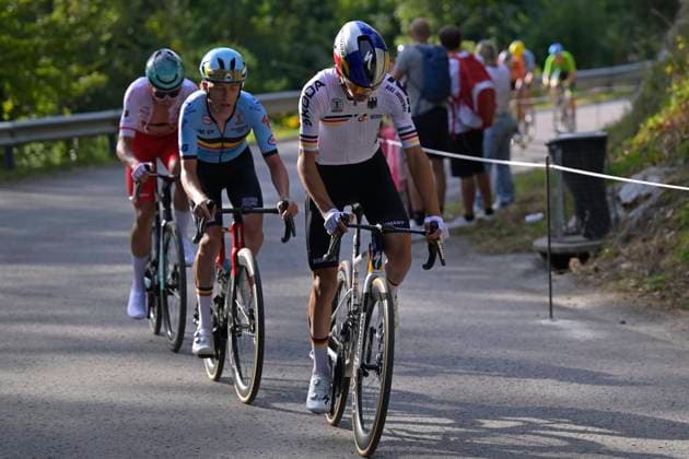 UEC 2026 Road European Championships Ljubljana 02 10 2026 LJUBLJANA, SLOVENIA - OCTOBER 02 : Bock Max (GER), Driesen Niels (BEL), Jackowiak Jan Michal (POL) during the Men U23 cycling road race at the 2026 UEC Road European Championships. An UCI Continental Championships cycling race of 141,9 km with start in Ljubljana and finish in Sencur on October 2, 2026 in Ljubljana, Slovenia, 02 10 2026 Ljubljana Slovenia  Copyright: xIvanxBenedettox