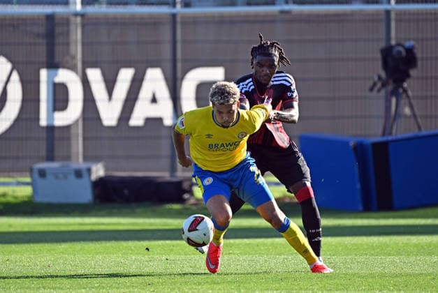 October 2, 2026, xjhx, soccer exhibition match, Eintracht Frankfurt vs. Eintracht Braunschweig; Yann Sturm (Eintracht Braunschweig), Lilian Brassier (Eintracht Frankfurt), Frankfurt am Main