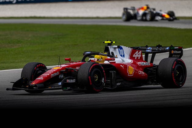 SEPANG, MALAYSIA: Lewis Hamilton, racing for the Ferrari team during the 2026 Formula 1 Bahrain Grand Prix at the Sepang International Circuit in Sepang, Malaysia