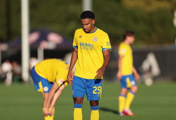October 2, 2026, Soccer Friendly Match, Eintracht Frankfurt vs. Eintracht Braunschweig, from left: Sanoussy Ba of Eintracht Braunschweig looks disappointed, sad, frustrated, frustrated DFL DFB REGULATIONS PROHIBIT ANY USE OF PHOTOGRAPHS AS IMAGE SEQUENCES AND OR QUASI-VIDEO xdcx Copyright: HMBxMedia Claus