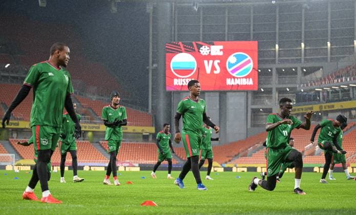 Russia Soccer Friendly Namibia Training 9256417 02.10.2026 Namibia s players attend a training session on the eve of the friendly soccer match against Russia at Yekaterinburg Arena in Yekaterinburg, Russia. Grigory Sysoev Sputnik Yekaterinburg Russia  Copyright: xGrigoryxSysoevx