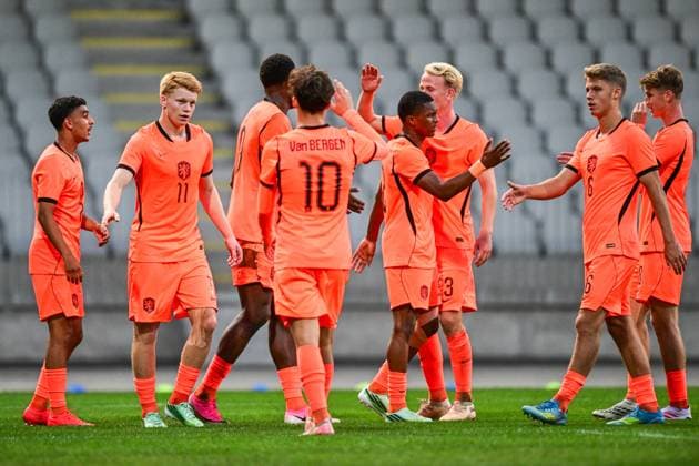 MARIBOR , 02-10-2026 , Stadion Ljudski vrt , season 2026 2027 , UEFA EURO, EM, Europameisterschaft,Fussball U-21 Qualification football , match between Slovenia U-21 and Netherlands U-21, picture shows The Netherlands are celebrating the 2-1 Slovenia - Netherlands U21, U 21 x207824015x Copyright: