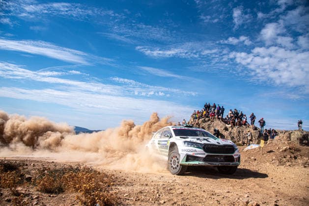 IPA89225967 - Robert Virves (EST) and Jakko Viilo (EST) in a äkoda Fabia RS Rally2 in action during the FIA WRC, Motorsport Rallye, WM Rally Italia Sardegna in Alghero, Italy, on October 1–4, 2026.  Copyright: xFedericoxManoni IPAxSportx xx IPA89225967