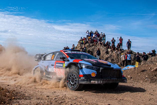 IPA89225971 - Adrien Fourmaux (FRA) and Alexandre Coria (FRA) in a Hyundai i20 N Rally1 in action during the FIA WRC, Motorsport Rallye, WM Rally Italia Sardegna in Alghero, Italy, on October 1–4, 2026. Copyright: xFedericoxManoni IPAxSportx xx IPA89225971