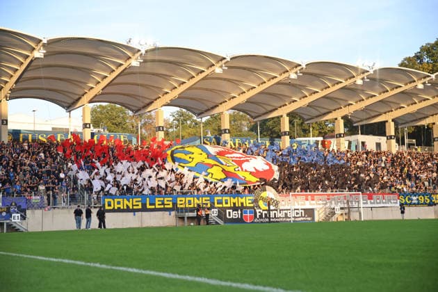October 2, 2026, Soccer, Men s, Friendly Match, 2026–2027 Season, 1 FC Saarbrücken vs. AS Nancy Lorraine, 1 FC Saarbrücken fans perform a choreographed display, Choreo Saarbrücken, Ludwigsparkstadion, Saarland, Germany Copyright: xFabianxKleerx