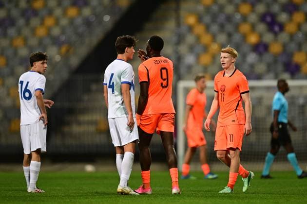 MARIBOR , 02-10-2026 , Stadion Ljudski vrt , season 2026 2027 , UEFA EURO, EM, Europameisterschaft,Fussball U-21 Qualification football , match between Slovenia U-21 and Netherlands U-21, picture shows Netherlands U21, U 21 player Lequincio Zeefuik and Slovenia U21 player Relja Obric Slovenia - Netherlands u21 x207824431x Copyright: