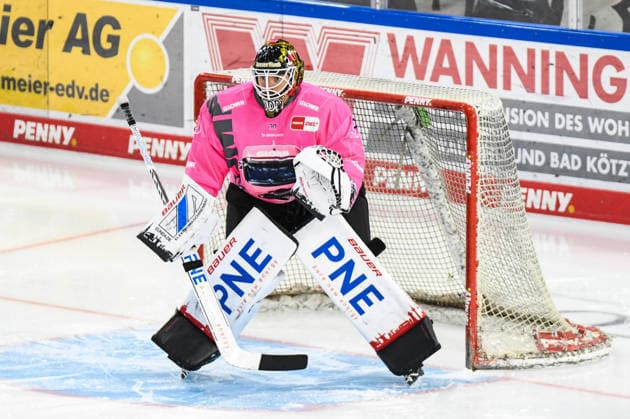 Straubing Tigers vs. Pinguins Bremerhaven, Ice Hockey, German Ice Hockey League, Penny DEL, Matchday 5, 2026–2027 Season, October 2, 2026 Kristers Gudlevskis Pinguins Bremerhaven, Men s Ice Hockey, German Ice Hockey League, Penny DEL, Matchday 5, 2026–2027 Season on February 10, 2026, at the Eisstadion am Pulverturm, Straubing Tigers (blue) vs. Pinguins Bremerhaven (white)