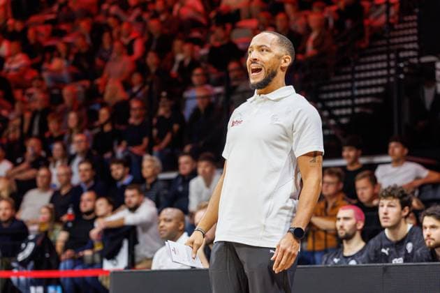 October 2, 2026 Basketball Season 2026–2027 2nd Bundesliga Pro A Matchday 2 Nuremberg Falcons Basketball Club (NBC) vs. EPG Baskets Koblenz Sports photo by Zink DaMa xdaxmax Tim Timothy James Black, Head Coach of the Nuremberg Falcons BC (NBC), gives instructions