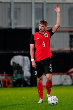 SOCCER - UEFA U21, U 21 EURO quali, AUT vs DEN VIENNA,AUSTRIA,02.OCT.26 - SOCCER - UEFA European Under-21 Championship 2027, qualifiers, OEFB Under-21 international match, Länderspiel, Nationalmannschaft Austria vs Denmark. Image shows David Puczka (AUT). GEPAxpictures xKevinxKada