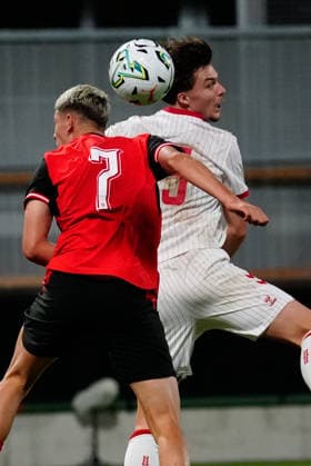 SOCCER - UEFA U21, U 21 EURO quali, AUT vs DEN VIENNA,AUSTRIA,02.OCT.26 - SOCCER - UEFA European Under-21 Championship 2027, qualifiers, OEFB Under-21 international match, Länderspiel, Nationalmannschaft Austria vs Denmark. Image shows Vasilije Markovic (AUT) and Silas Andersen (DEN). GEPAxpictures xKevinxKada