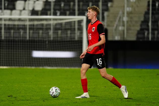 SOCCER - UEFA U21, U 21 EURO quali, AUT vs DEN VIENNA,AUSTRIA,02.OCT.26 - SOCCER - UEFA European Under-21 Championship 2027, qualifiers, OEFB Under-21 international match, Länderspiel, Nationalmannschaft Austria vs Denmark. Image shows Valentin Zabransky (AUT). GEPAxpictures xKevinxKada