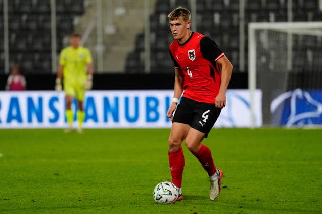 SOCCER - UEFA U21, U 21 EURO quali, AUT vs DEN VIENNA,AUSTRIA,02.OCT.26 - SOCCER - UEFA European Under-21 Championship 2027, qualifiers, OEFB Under-21 international match, Länderspiel, Nationalmannschaft Austria vs Denmark. Image shows David Puczka (AUT). GEPAxpictures xKevinxKada
