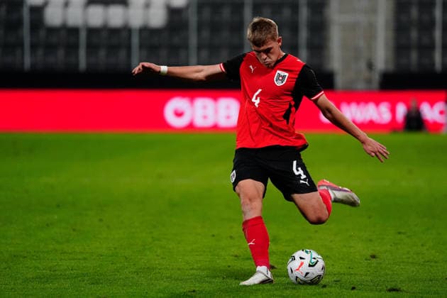 SOCCER - UEFA U21, U 21 EURO quali, AUT vs DEN VIENNA,AUSTRIA,02.OCT.26 - SOCCER - UEFA European Under-21 Championship 2027, qualifiers, OEFB Under-21 international match, Länderspiel, Nationalmannschaft Austria vs Denmark. Image shows David Puczka (AUT). GEPAxpictures xKevinxKada