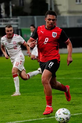 SOCCER - UEFA U21, U 21 EURO quali, AUT vs DEN VIENNA,AUSTRIA,02.OCT.26 - SOCCER - UEFA European Under-21 Championship 2027, qualifiers, OEFB Under-21 international match, Länderspiel, Nationalmannschaft Austria vs Denmark. Image shows Jacob Peter Hoedl (AUT). GEPAxpictures xKevinxKada