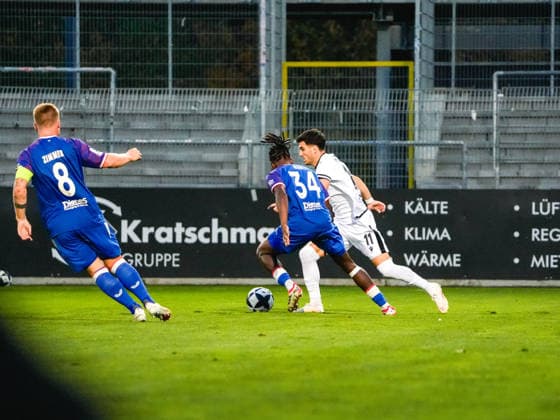 October 2, 2026, xwppx, Regional League Southwest Soccer, SV Sandhausen vs. 1. FC Kaiserslautern II: Jean Zimmer (1. FC Kaiserslautern II), Chernoh Bah (1. FC Kaiserslautern II), Mert Tasdelen (SV Sandhausen)