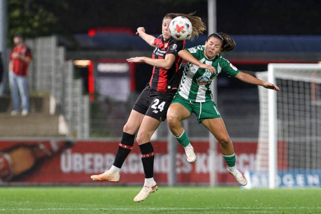 Lilla Turanyi of Bayer 04 Leverkusen and Luna Vanzeir of SV Werder Bremen battle for the ball during the Women s Bundesliga match between Bayer 04 Leverkusen and SV Werder Bremen at Ulrich Haberland Stadium on October 2, 2026, in Leverkusen, Germany. Photo by Oliver Kaelke, DeFodi Images. Lilla Turanyi of Bayer 04 Leverkusen and Luna Vanzeir of SV Werder Bremen battle for the ball during the Bundesliga match between Bayer 04 Leverkusen and SV Werder Bremen at Ulrich Haberland Stadium on October 2, 2026 in Leverkusen, Germany. Photo by Oliver Kaelke, DeFodi Images. DFB and DFL regulations prohibit any use of photographs as image sequences and or quasi-video. Photo by Oliver Kaelke, DeFodi Images.