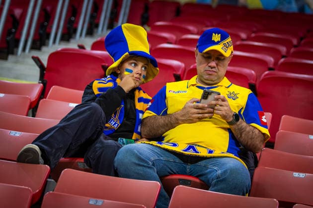UKRAINE - NORTHERN IRELAND Fans of Ukraine during UEFA Nations League - League B - Group B2 - Matchday 3 - football match between Ukraine and Northern Ireland. Anton Malatinsky Stadium, City Arena, Trnava, Slovakia, October 02, 2026. Photo by Branislav Racko Copyright: xx _BRR0063
