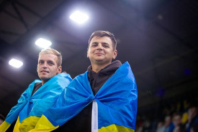 UKRAINE - NORTHERN IRELAND Fans of Ukraine during UEFA Nations League - League B - Group B2 - Matchday 3 - football match between Ukraine and Northern Ireland. Anton Malatinsky Stadium, City Arena, Trnava, Slovakia, October 02, 2026. Photo by Branislav Racko Copyright: xx _BRR0147