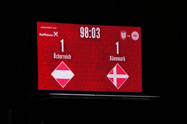 SOCCER - UEFA U21, U 21 EURO quali, AUT vs DEN VIENNA,AUSTRIA,02.OCT.26 - SOCCER - UEFA European Under-21 Championship 2027, qualifiers, OEFB Under-21 international match, Länderspiel, Nationalmannschaft Austria vs Denmark. Image shows the endresult.  GEPAxpictures xKevinxKada