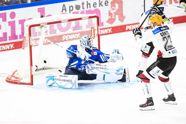 Florian Bugl s Straubing Tigers are defeated; Nino Kinder s Pinguins Bremerhaven win; Men s Ice Hockey, German Ice Hockey League, Penny DEL, Matchday 5, 2026–2027 season on October 2, 2026, at the Eisstadion am Pulverturm, Straubing Tigers (blue) vs. Pinguins Bremerhaven (white)