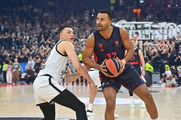 Johannes THIEMANN FCB, Action, One-on-One, Basketball EuroLeague, 2026–2027 Season, FC Bayern Munich vs. Partizan Belgrade on October 2, 2026, S A P G A R D EN
